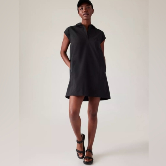 Athleta Black Performance Poplin Polo Sport Dress - Picture 1 of 10